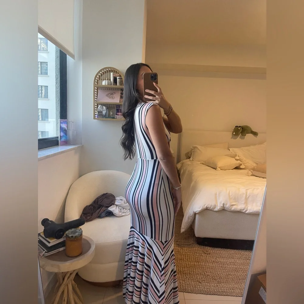 Striped cut out maxi dress